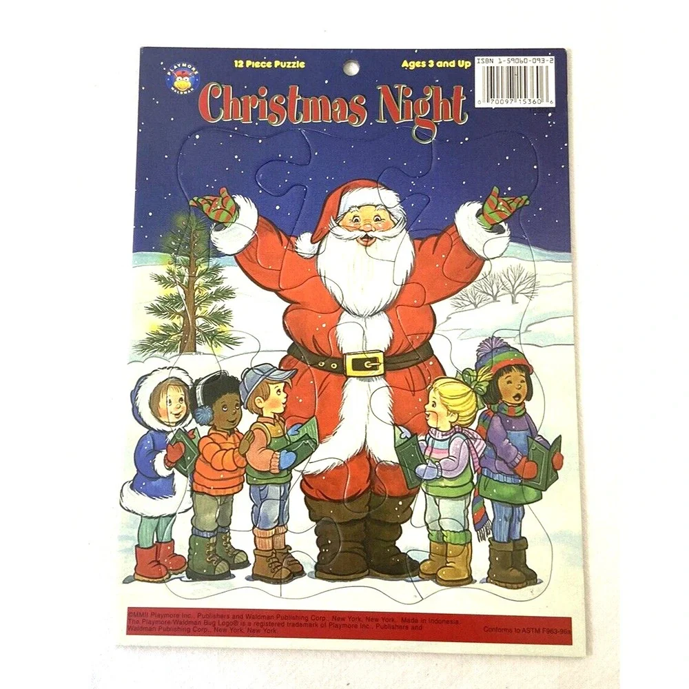 Vtg Playmore Puzzles 12 Piece Cardboard Christmas Set of 4 Ages 3+ Santa Tree